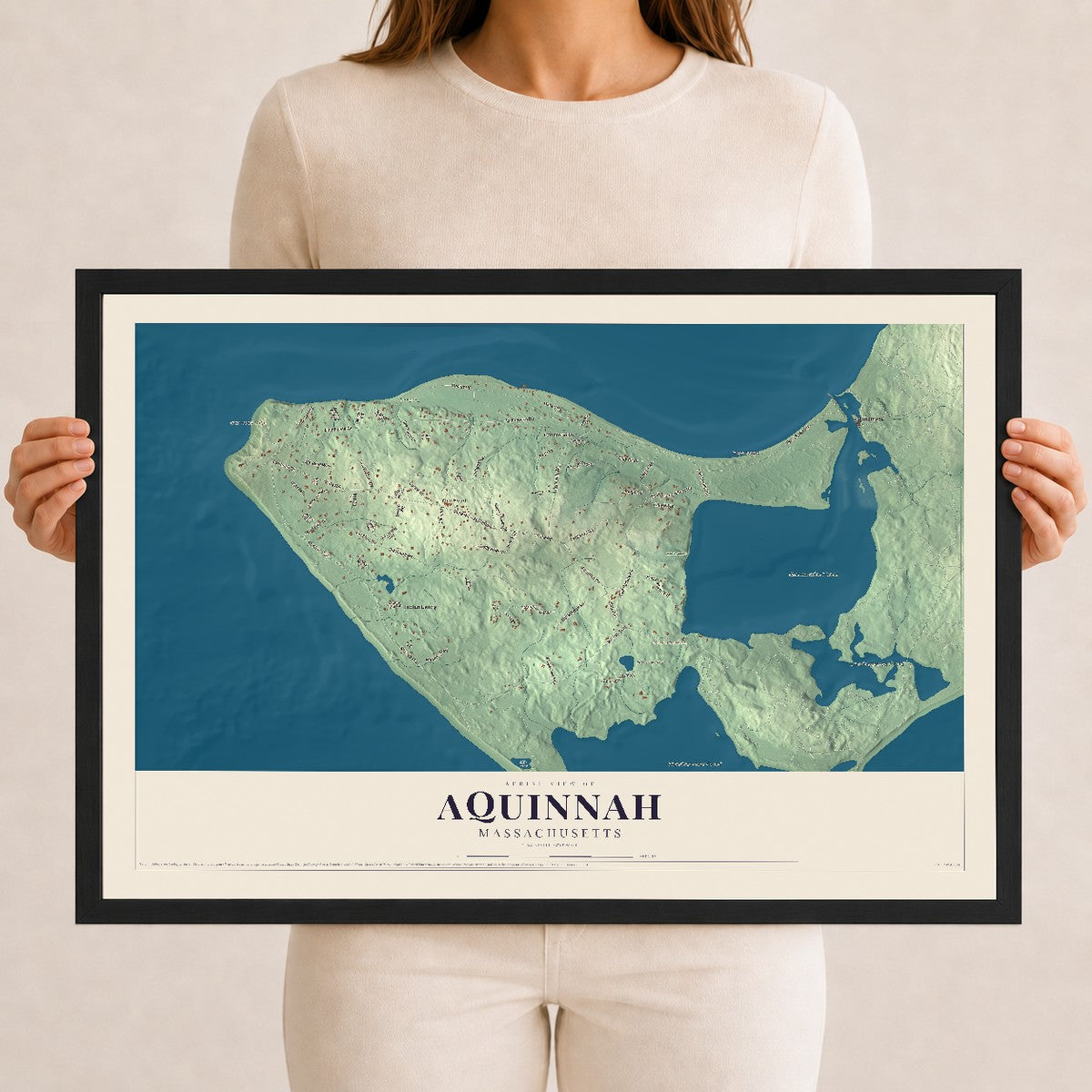 Aquinnah, Massachusetts map print - 12 x 18 black Ayous wood frame
