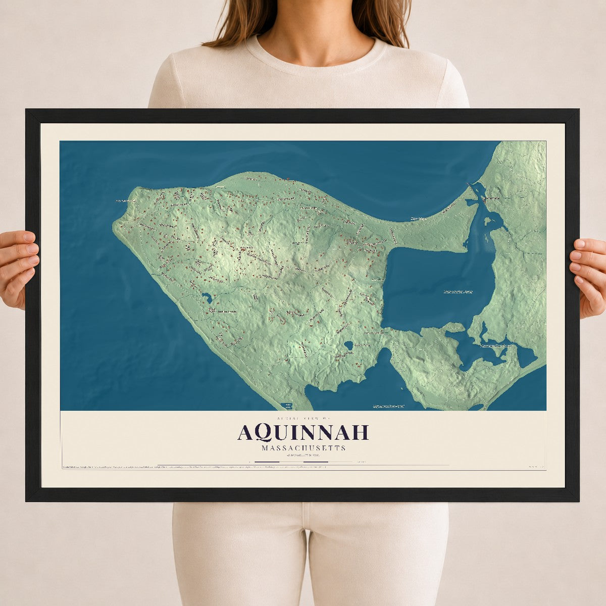 Aquinnah, Massachusetts map print - 18 x 24 black Ayous wood frame