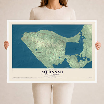 Aquinnah, Massachusetts map print - 24 x 36 white Ayous wood frame