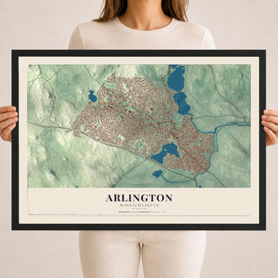 Arlington, Massachusetts map print - 18 x 24 black Ayous wood frame