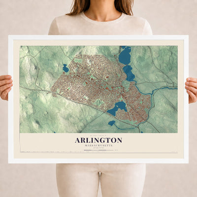 Arlington, Massachusetts map print - 18 x 24 white Ayous wood frame