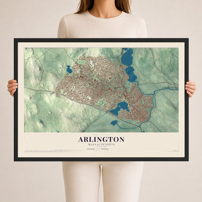 Arlington, Massachusetts map print - 24 x 36 black Ayous wood frame