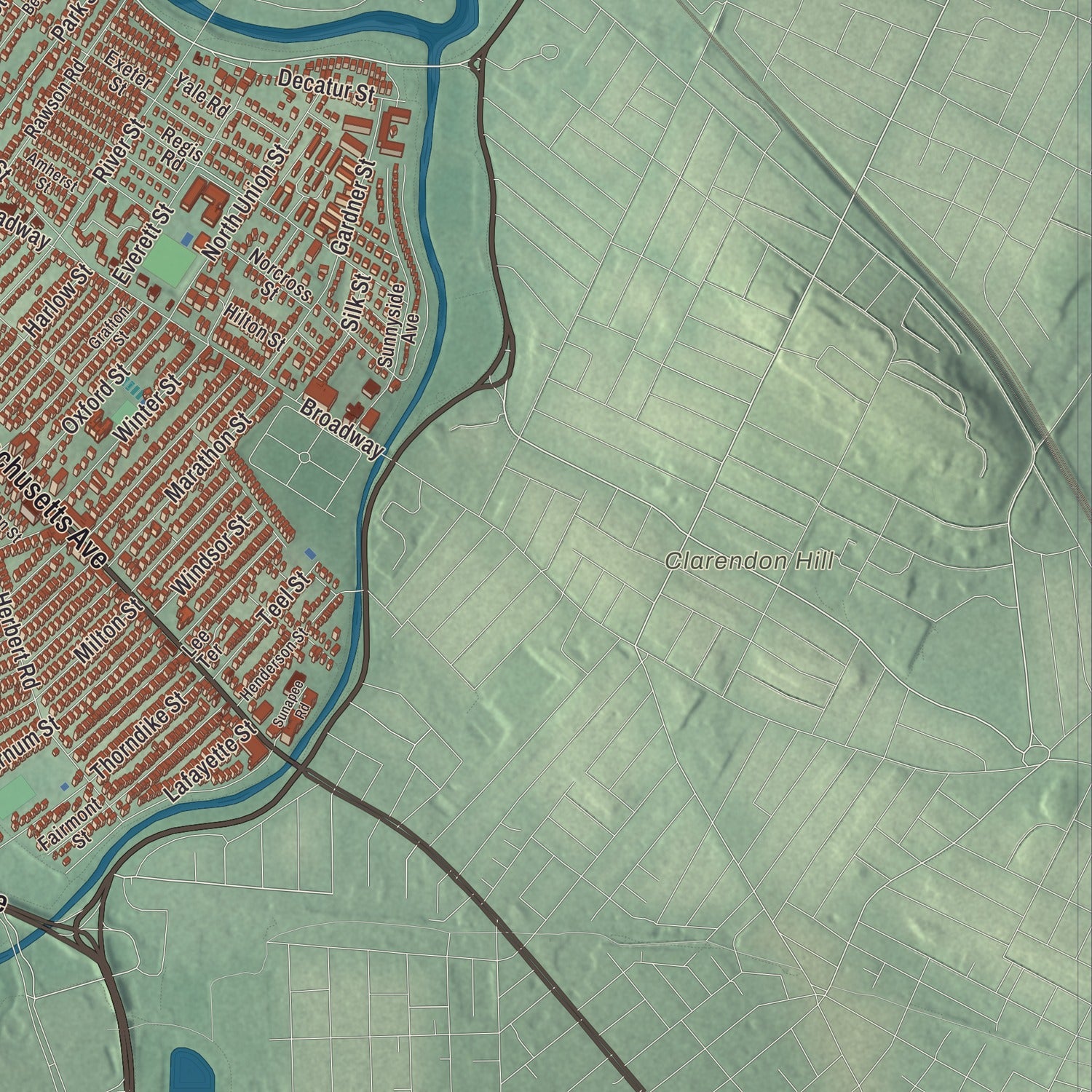 Terrain and local geography detail from the Arlington, Massachusetts map