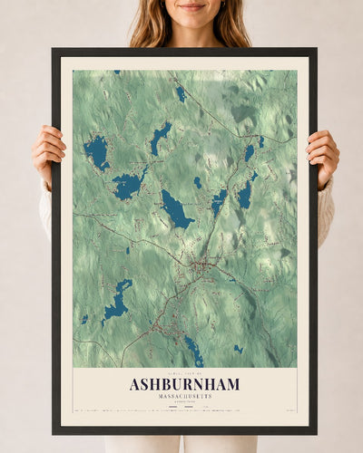 Ashburnham, Massachusetts map print - 24 x 36 black Ayous wood frame
