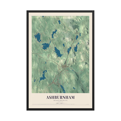 Map of Ashburnham, Massachusetts, 12 x 18 inch print in a black wood frame
