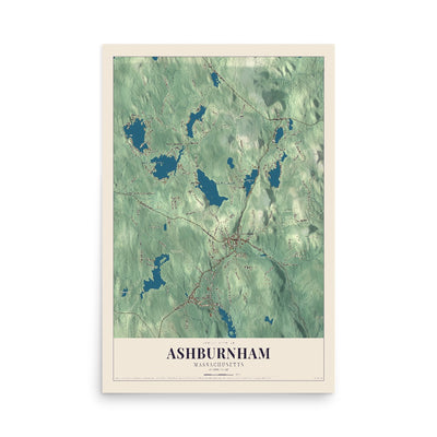 Map of Ashburnham, Massachusetts, 12 x 18 inch unframed archival matte print