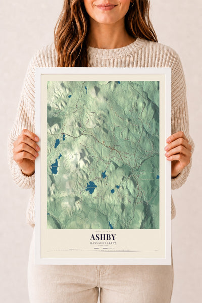 Ashby, Massachusetts map print - 12 x 18 white Ayous wood frame