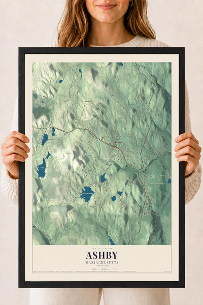 Ashby, Massachusetts map print - 18 x 24 black Ayous wood frame