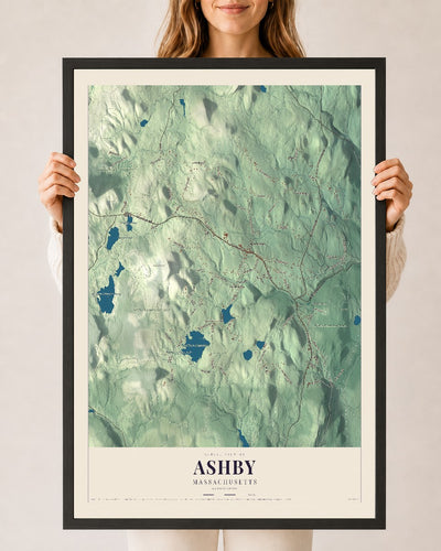 Ashby, Massachusetts map print - 24 x 36 black Ayous wood frame