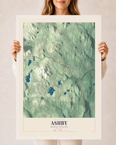 Ashby, Massachusetts map print - 24 x 36 white Ayous wood frame