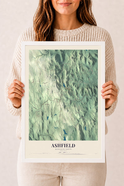 Ashfield, Massachusetts map print - 12 x 18 white Ayous wood frame