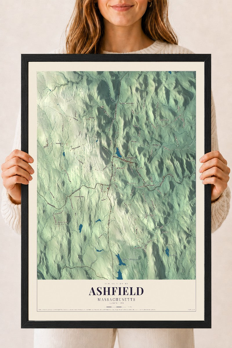 Ashfield, Massachusetts map print - 18 x 24 black Ayous wood frame