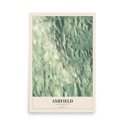 Map of Ashfield, Massachusetts, 12 x 18 inch unframed archival matte print