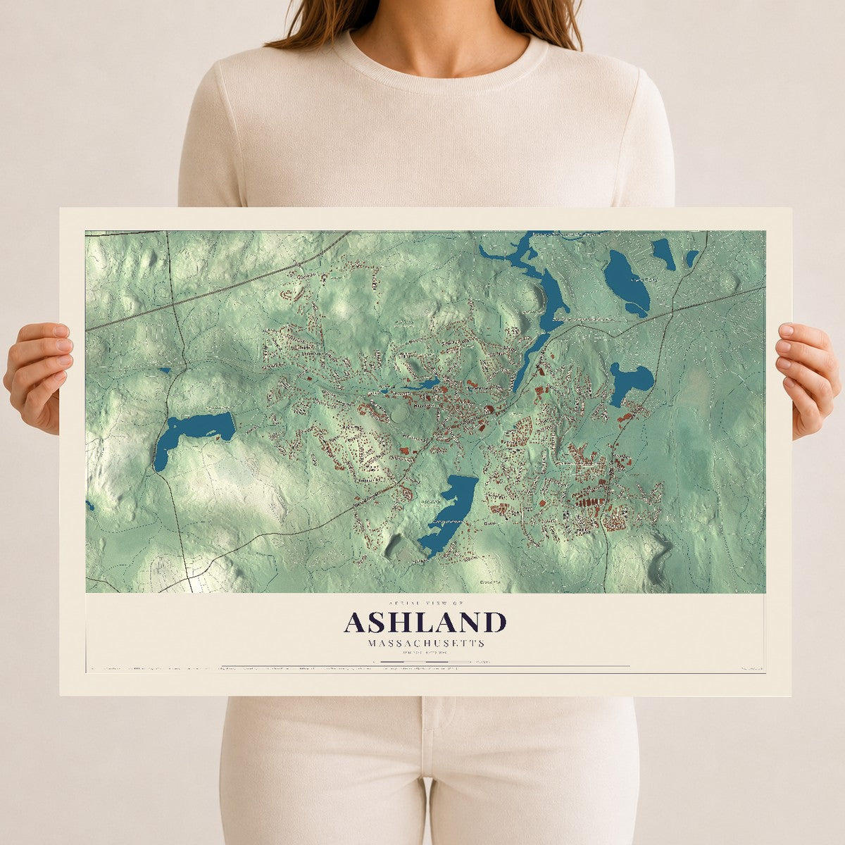 Ashland, Massachusetts map print - 12 x 18 archival matte print