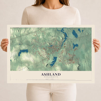 Ashland, Massachusetts map print - 12 x 18 archival matte print
