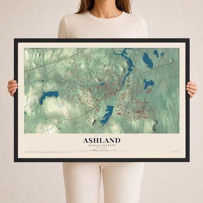 Ashland, Massachusetts map print - 24 x 36 black Ayous wood frame