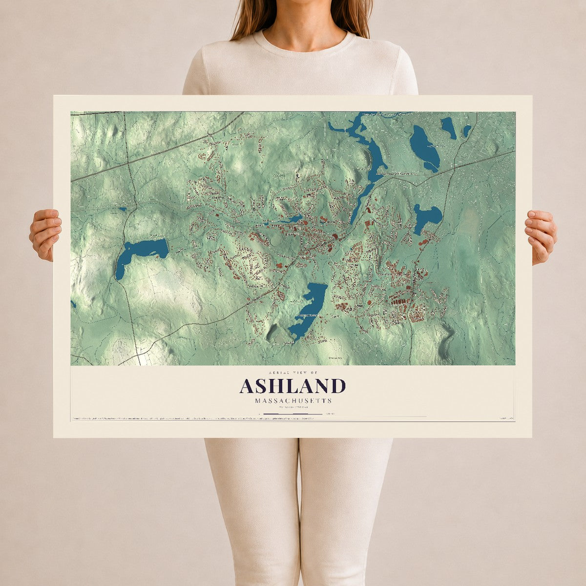 Ashland, Massachusetts map print - 24 x 36 archival matte print