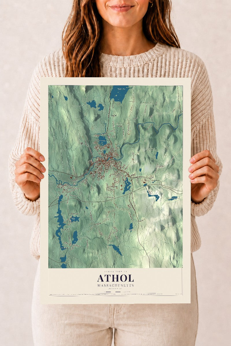 Athol, Massachusetts map print - 12 x 18 archival matte print