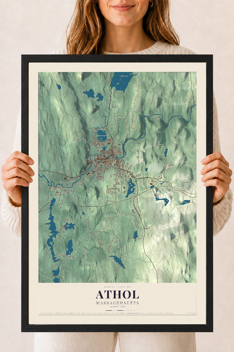 Athol, Massachusetts map print - 18 x 24 black Ayous wood frame