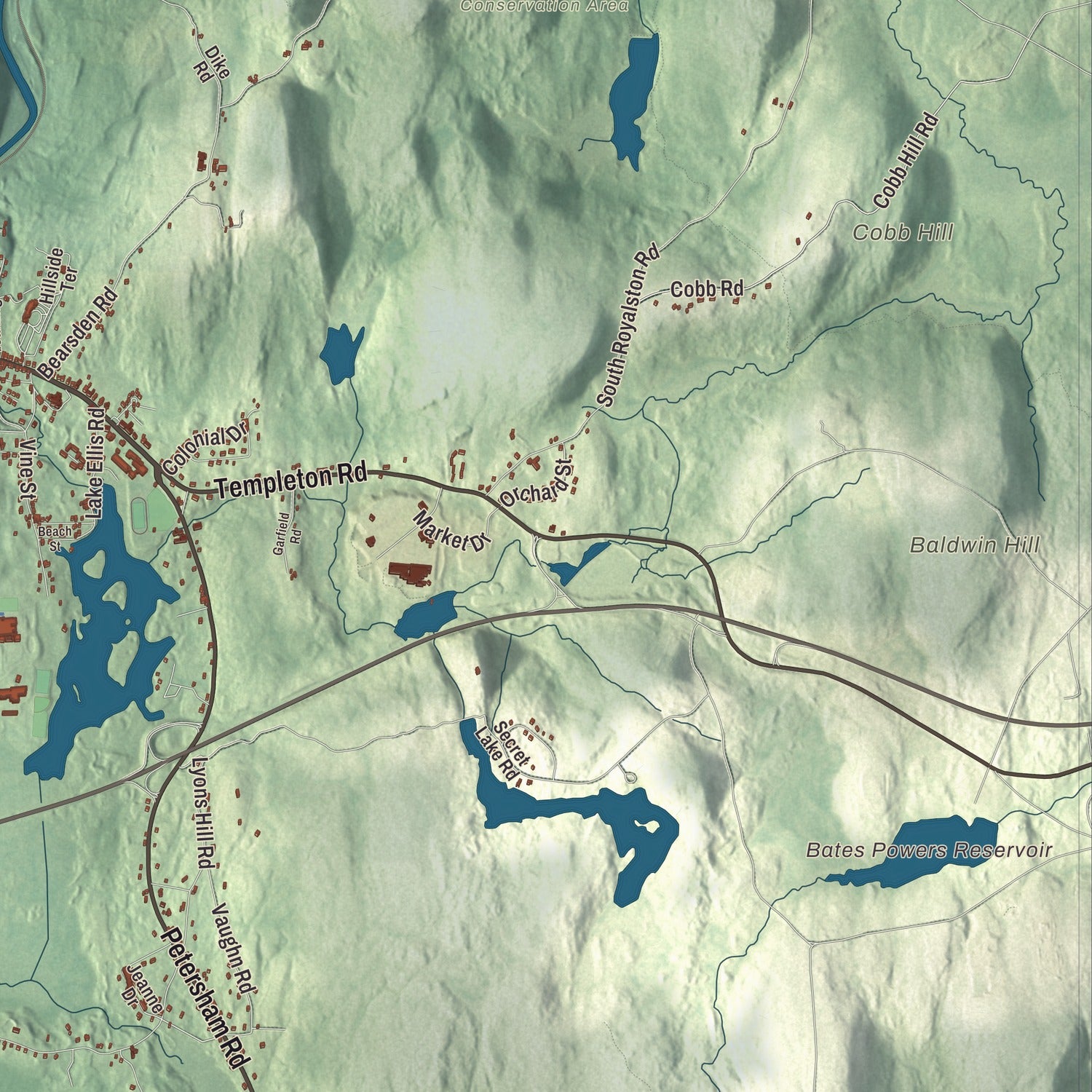 Terrain and local geography detail from the Athol, Massachusetts map