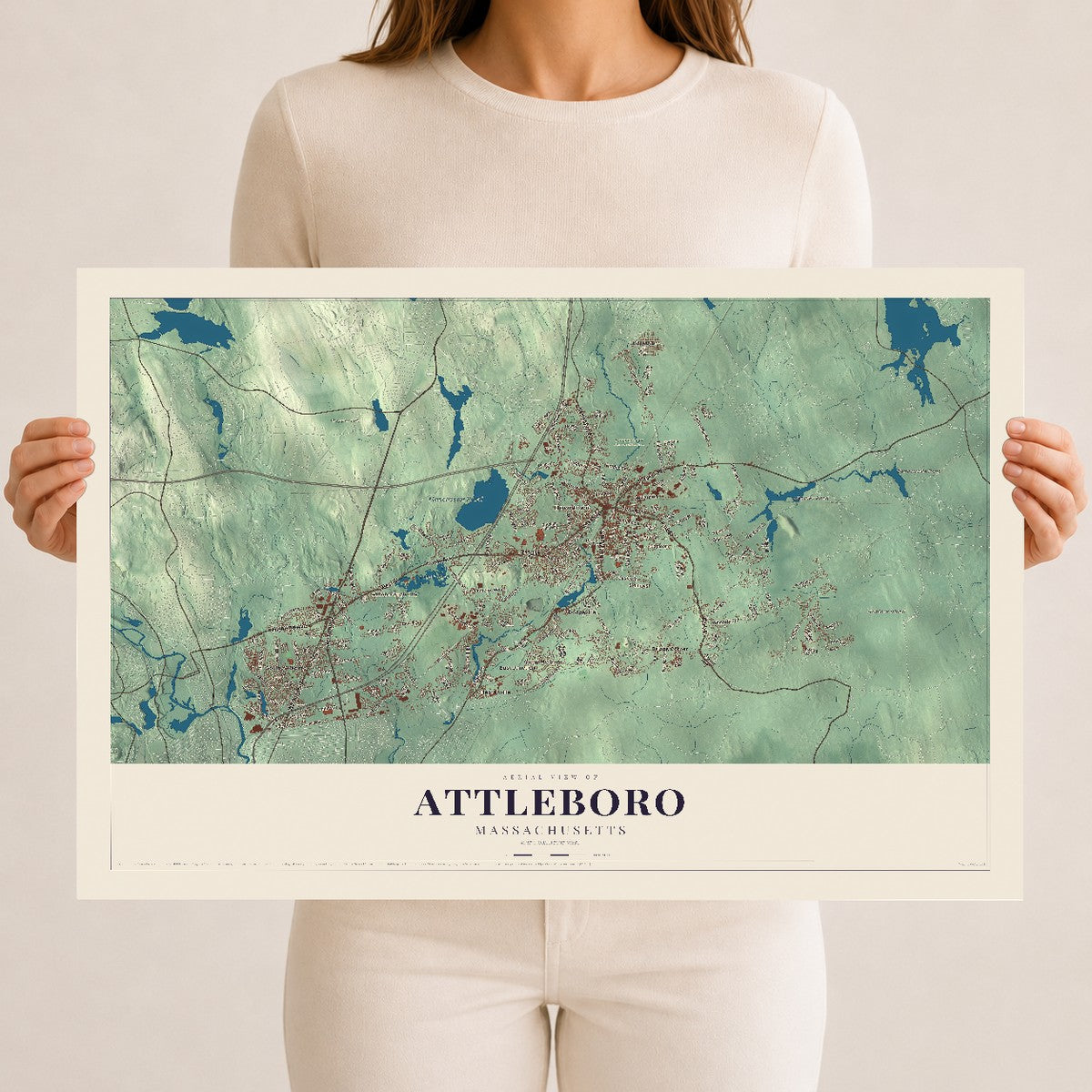 Attleboro, Massachusetts map print - 12 x 18 archival matte print