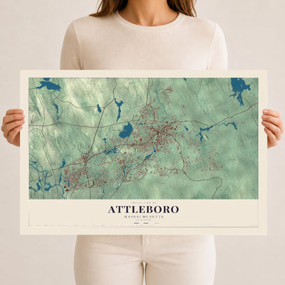 Attleboro, Massachusetts map print - 12 x 18 archival matte print