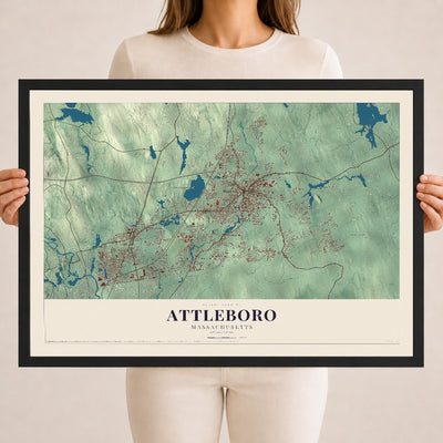 Attleboro, Massachusetts map print - 18 x 24 black Ayous wood frame