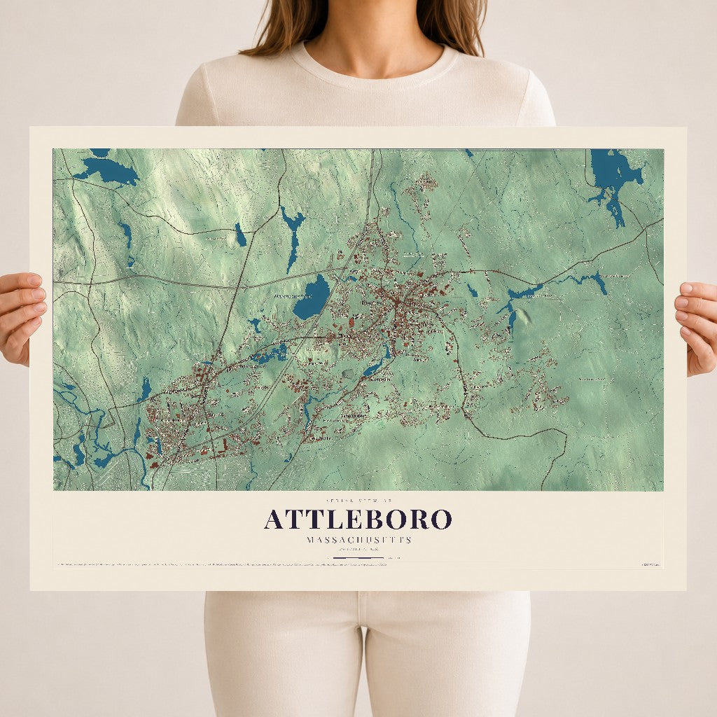Attleboro, Massachusetts map print - 18 x 24 archival matte print
