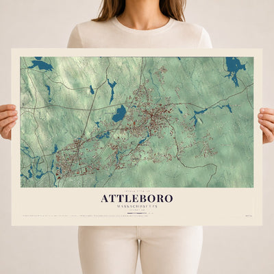 Attleboro, Massachusetts map print - 18 x 24 archival matte print