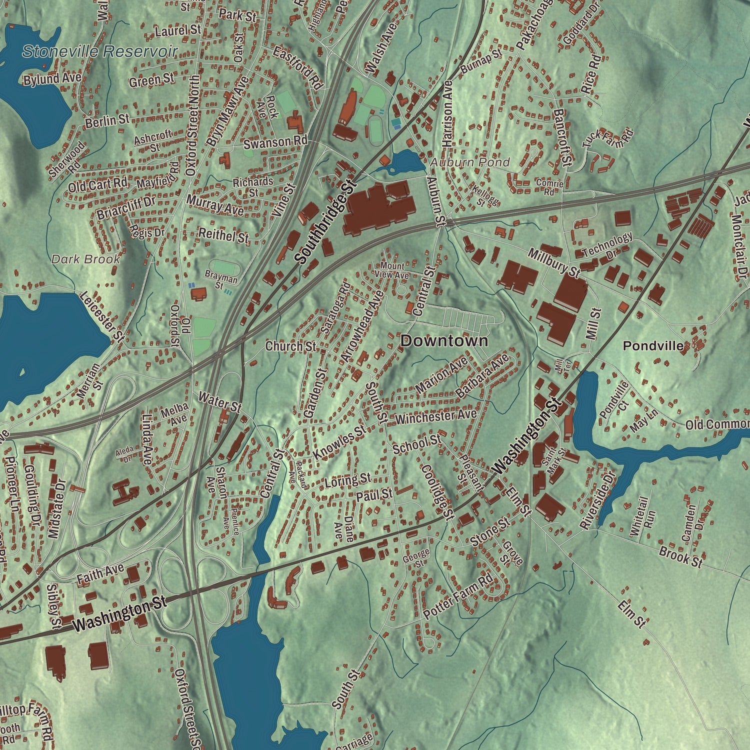 Street and neighborhood detail from the Auburn, Massachusetts map
