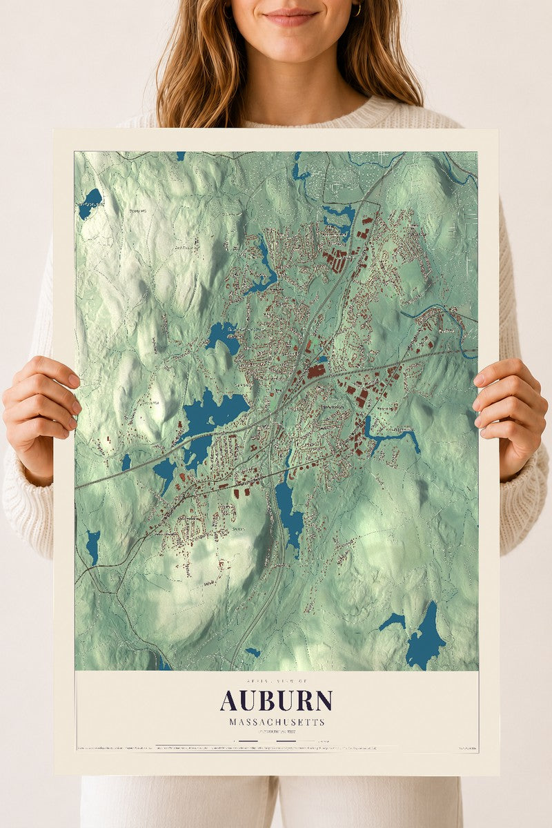 Auburn, Massachusetts map print - 18 x 24 archival matte print