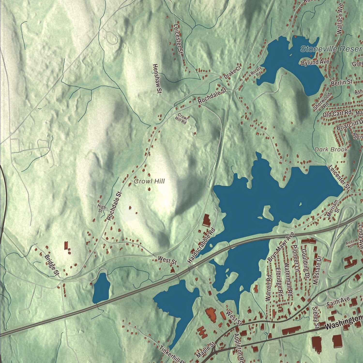 Terrain and local geography detail from the Auburn, Massachusetts map