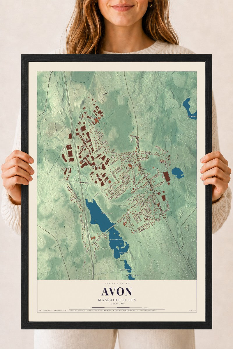 Avon, Massachusetts map print - 18 x 24 black Ayous wood frame