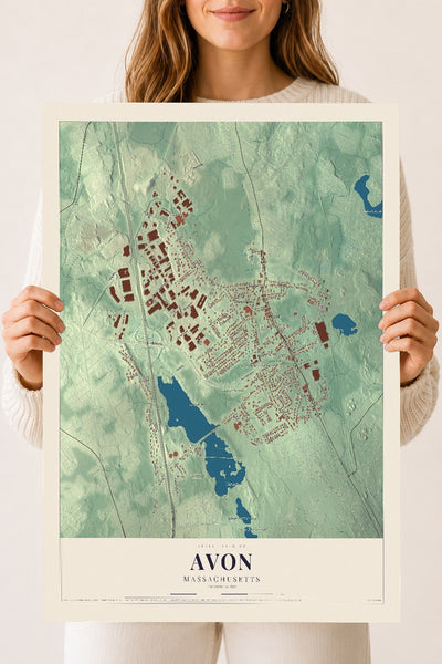 Avon, Massachusetts map print - 18 x 24 archival matte print