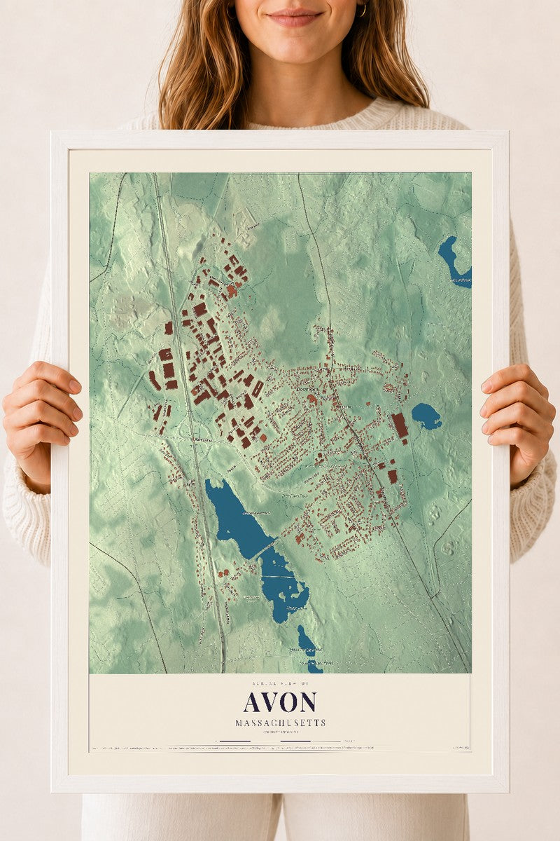 Avon, Massachusetts map print - 18 x 24 white Ayous wood frame