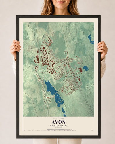 Avon, Massachusetts map print - 24 x 36 black Ayous wood frame