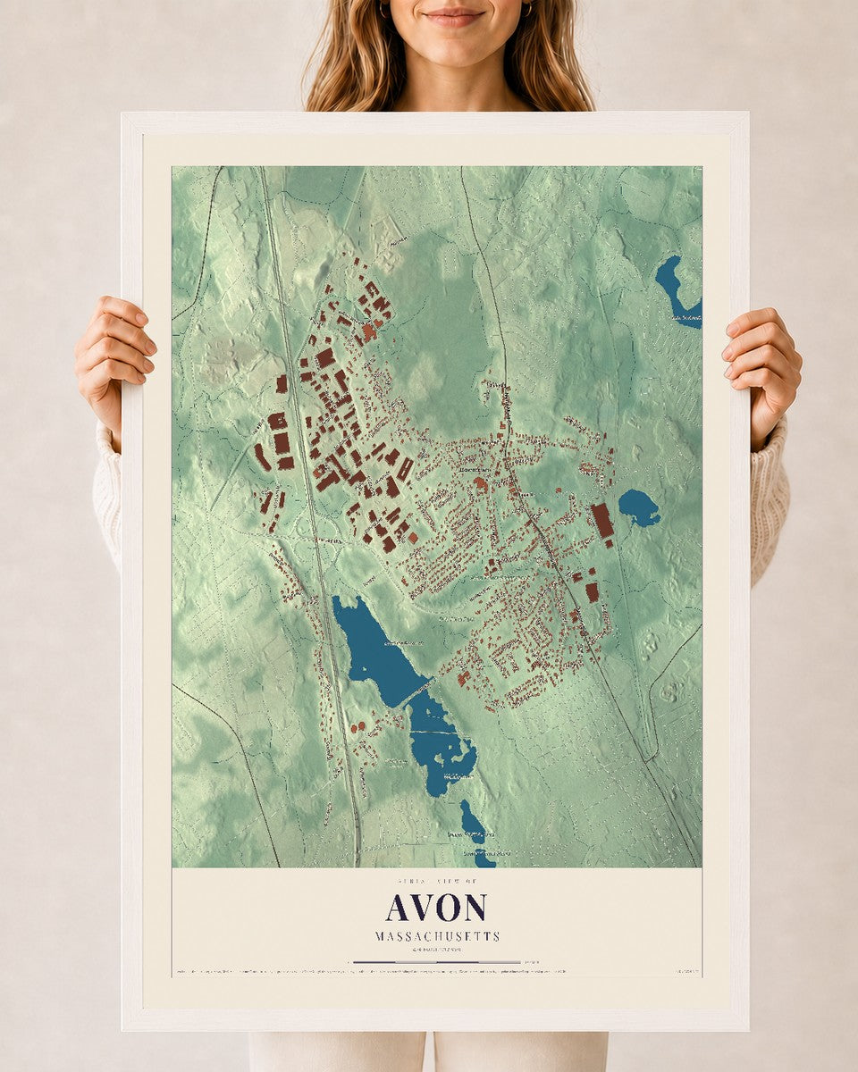 Avon, Massachusetts map print - 24 x 36 white Ayous wood frame
