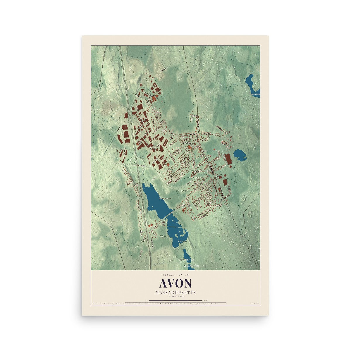 Map of Avon, Massachusetts, 12 x 18 inch unframed archival matte print