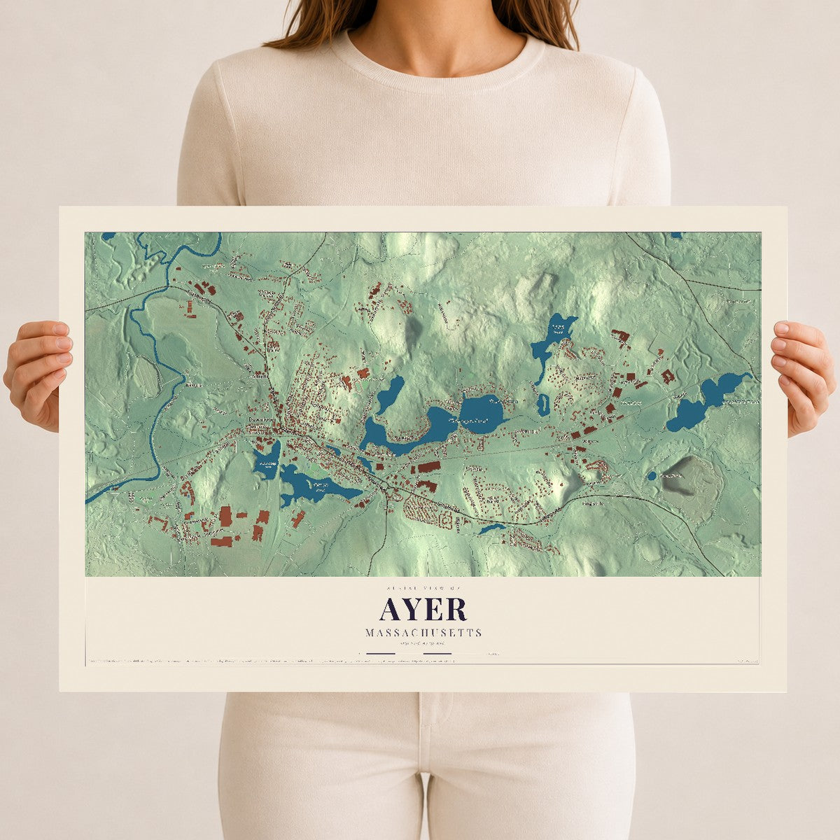 Ayer, Massachusetts map print - 12 x 18 archival matte print