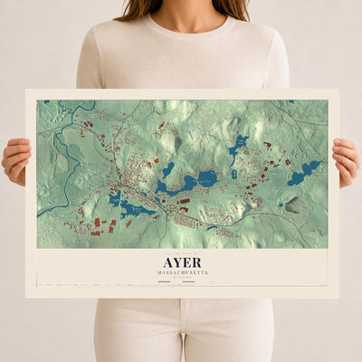 Ayer, Massachusetts map print - 12 x 18 archival matte print