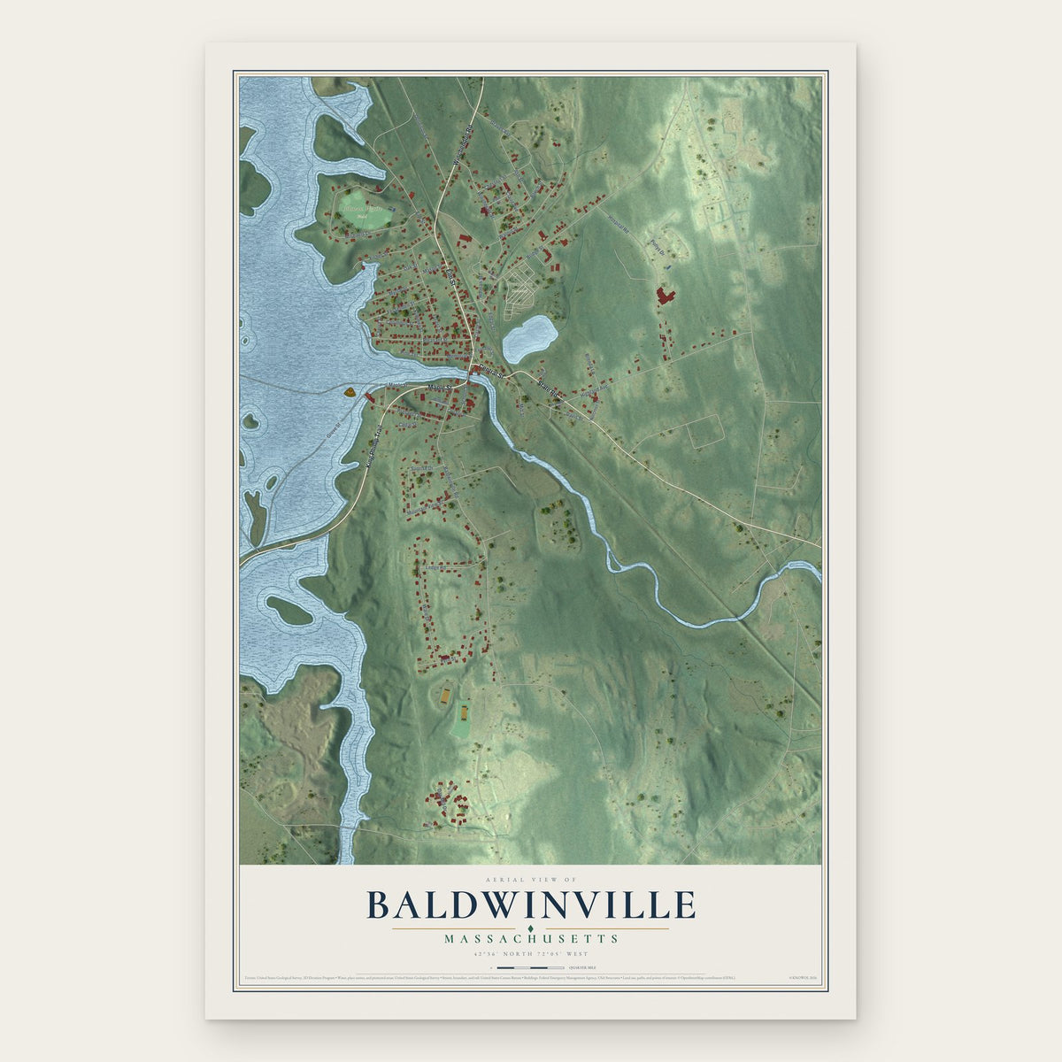 Baldwinville, Massachusetts map print, the full design