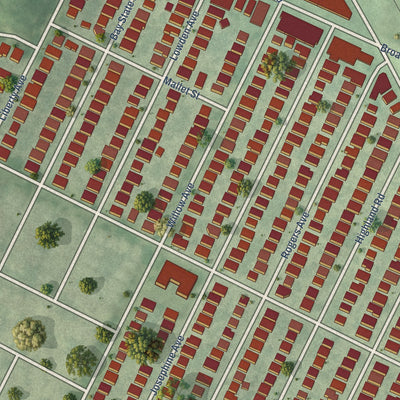 Close-up of the map of Ball Square, Massachusetts print showing street and building detail