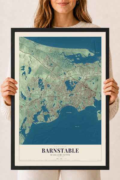 Barnstable, Massachusetts map print - 18 x 24 black Ayous wood frame