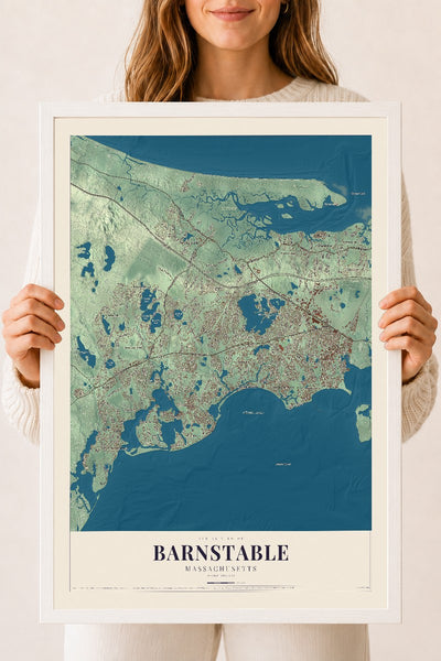 Barnstable, Massachusetts map print - 18 x 24 white Ayous wood frame