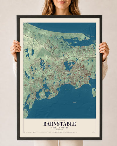 Barnstable, Massachusetts map print - 24 x 36 black Ayous wood frame