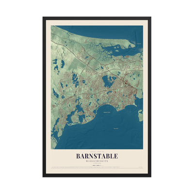 Map of Barnstable, Massachusetts, 12 x 18 inch print in a black wood frame