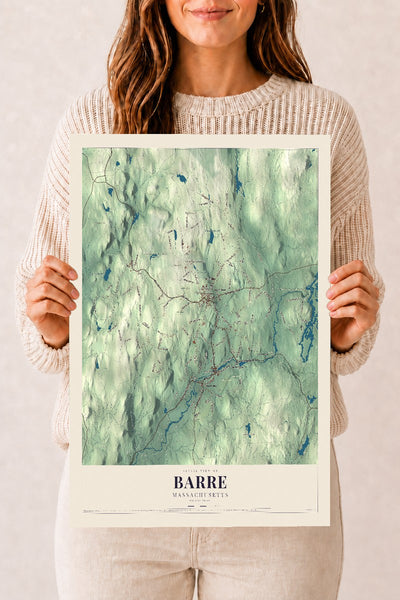 Barre, Massachusetts map print - 12 x 18 archival matte print