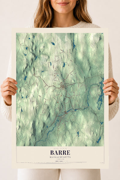 Barre, Massachusetts map print - 18 x 24 archival matte print