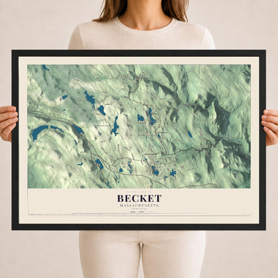 Becket, Massachusetts map print - 18 x 24 black Ayous wood frame
