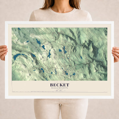 Becket, Massachusetts map print - 18 x 24 white Ayous wood frame